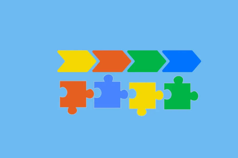 Ilustracja pokazująca zmianę życia małymi krokami poprzez kolejne etapy rozwoju i układanie elementów jak puzzle